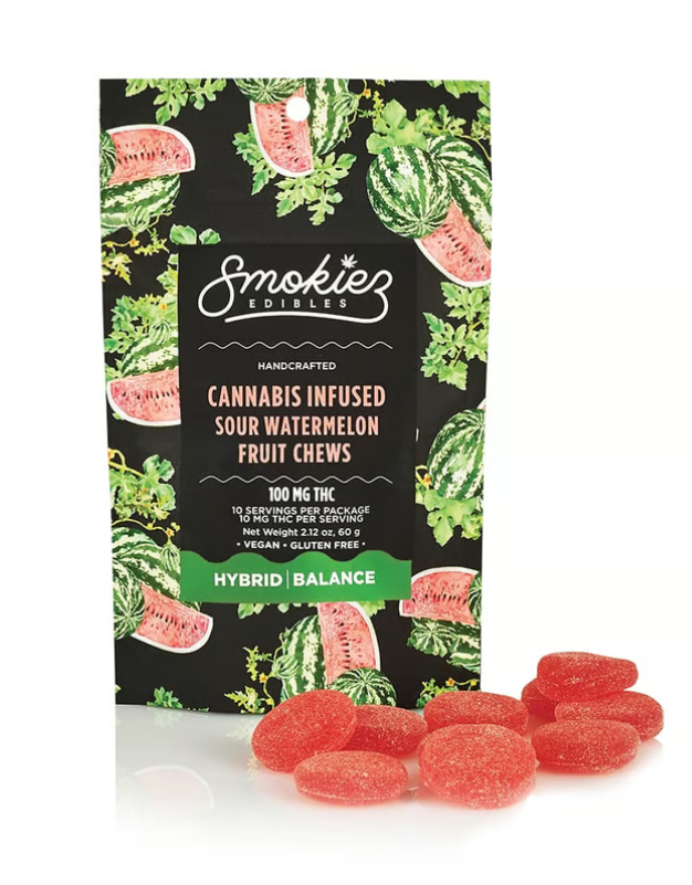 Photograph of product: Smokiez Edible Sour Gummies Watermelon (H) 100mg