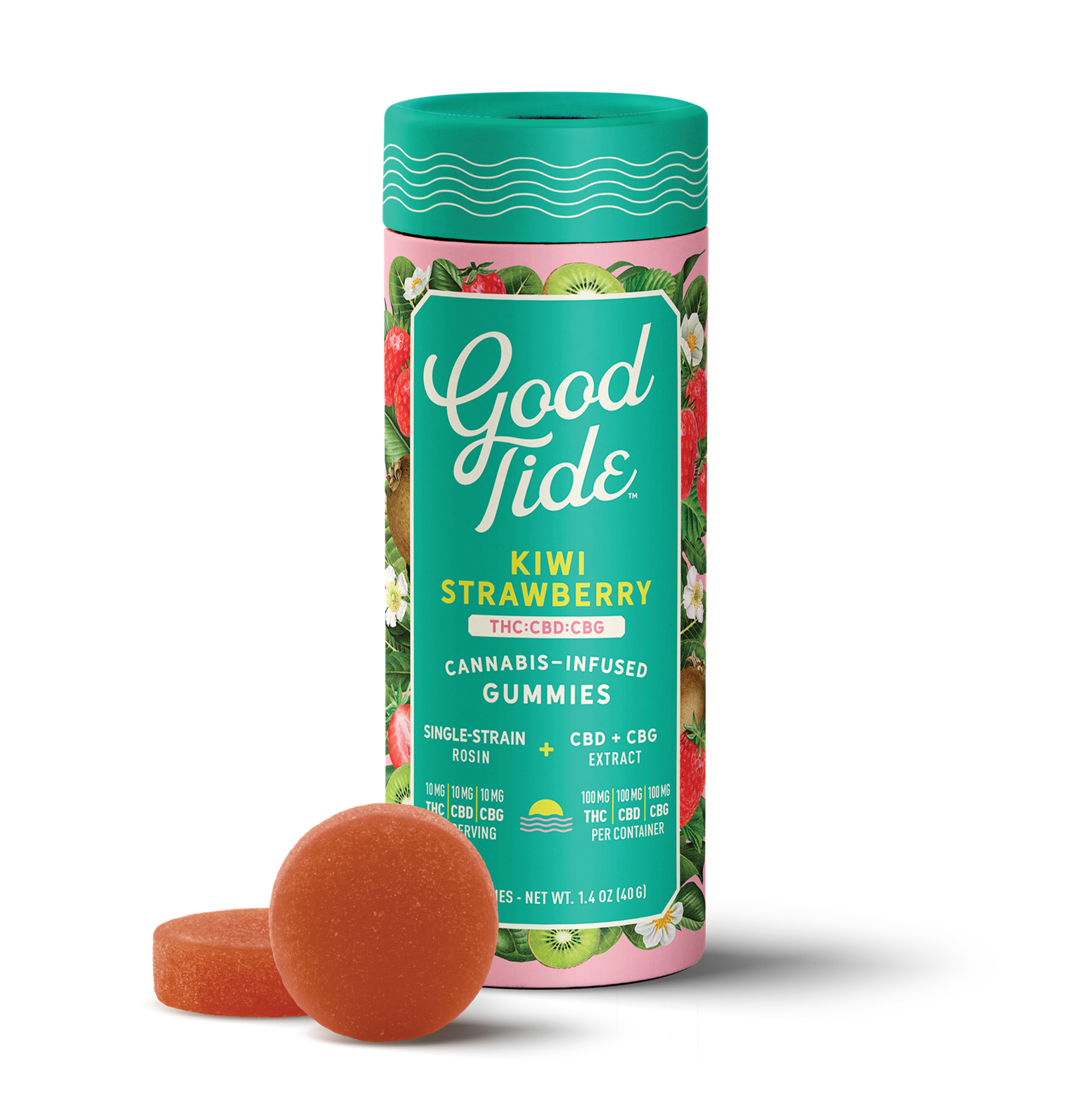 Photograph of product: Kiwi Strawberry 1:1:1 TH-oui:CBD:CBG Rosin Gummies 100mg