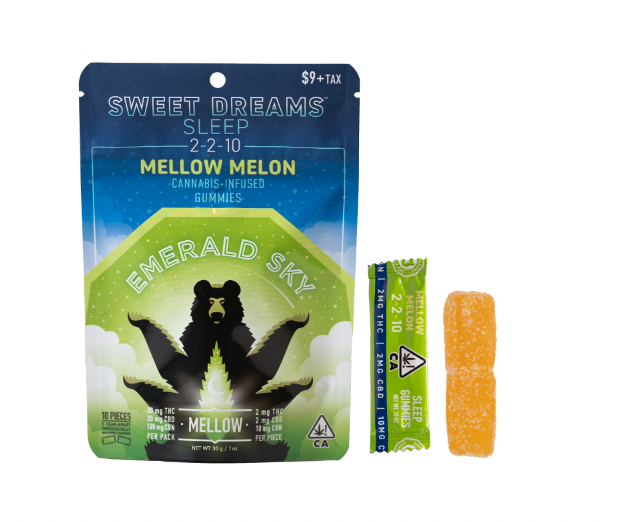 Photograph of product: 2:2:10 MELLOW MELON CBD:CBN GUMMIES 10 PACK 20MG