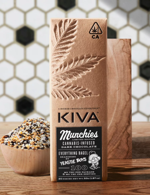 Photograph of product: Kiva | 100mg Dark Chocolate Bar | Everything Bagel