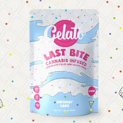 Photograph of product: Gelato Last Bites | Birthday Cake | 200mg | Chocolate Sugar Cone/Edibles