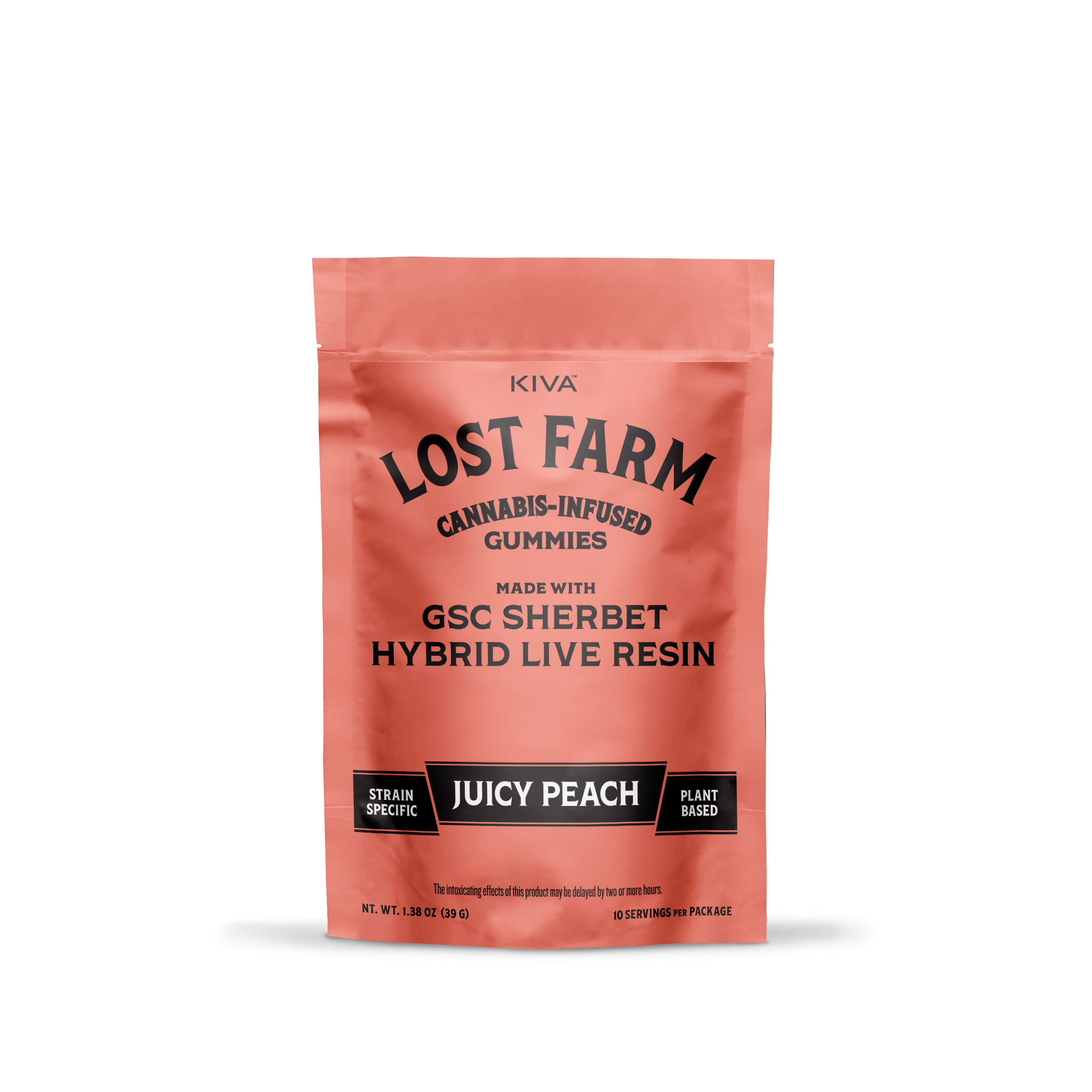 Photograph of product: Lost Farm - Juicy Peach x GSC Sherbet Live Resin Gummies - 100mg/10pk