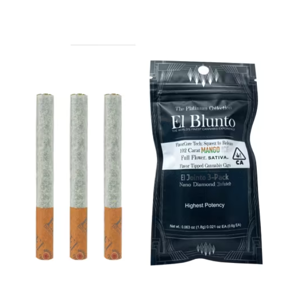 Photograph of Product: Mango Ice (S) El Jointo Flavor Core 3pk Diamond INFUSED PREROLLS 1.8g - El Blunto