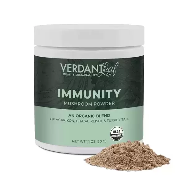Photograph of product: Immunity - Organic Mushroom Powder (Agarikon + Reishi + Chaga + Turkey Tail) - Verdant Leaf