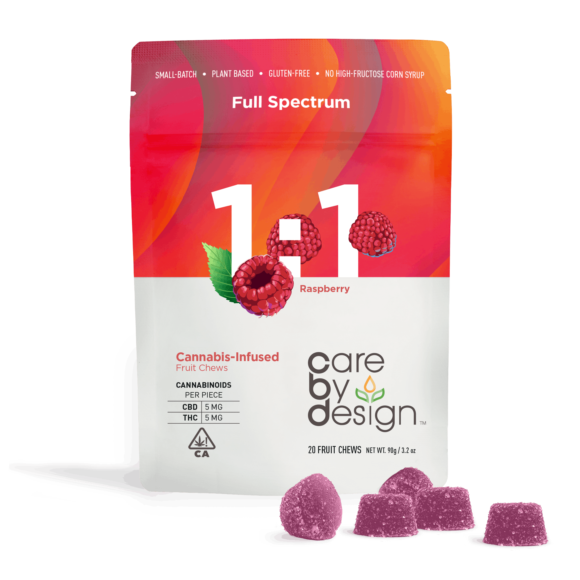 Photograph of product: Care By Design, 1:1 CBD Gummies, Raspberry