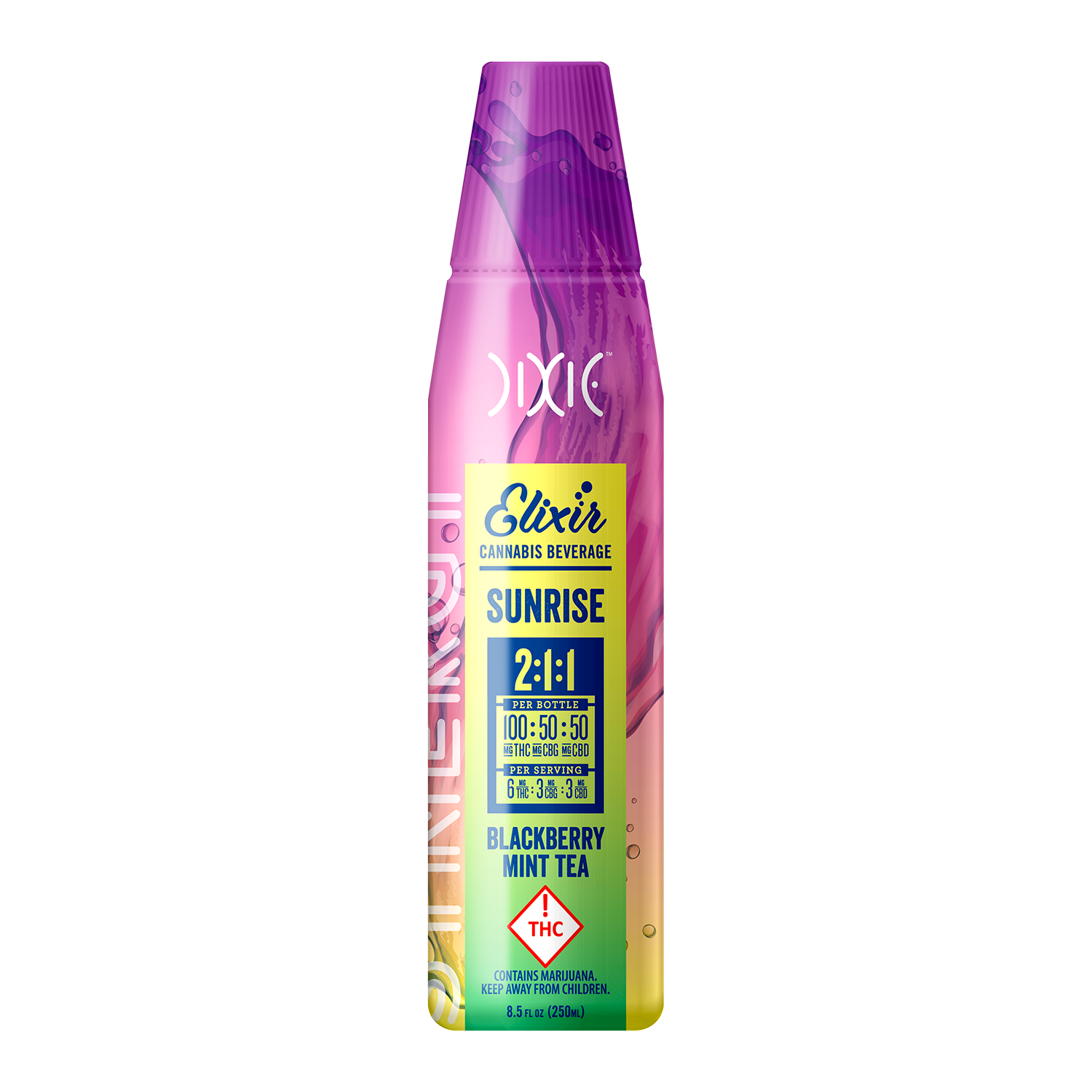 Photograph of product: Dixie - Sunrise Synergy Elixirs 100mg 2:1:1 TH-oui:CBD:CBG - Blackberry Mint Tea