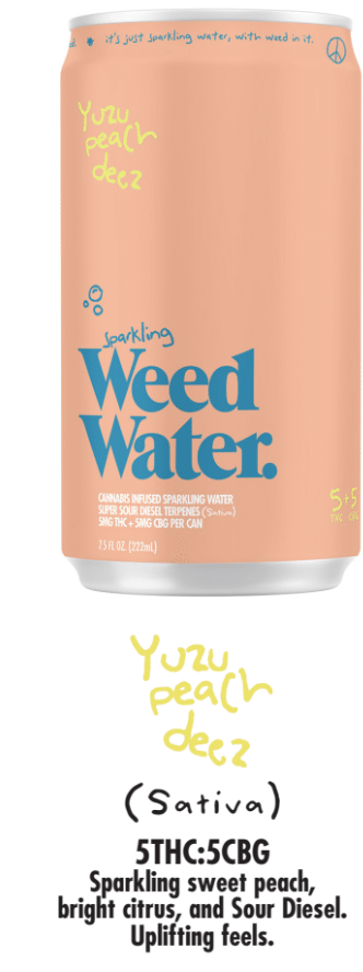 Photograph of product: Oui'd WATER | YUZU PEACH DEEZ | Oui'd | 5MG TH-oui + 5MG CBG | 7.5oz CAN INFUSED SPARKLING WATER