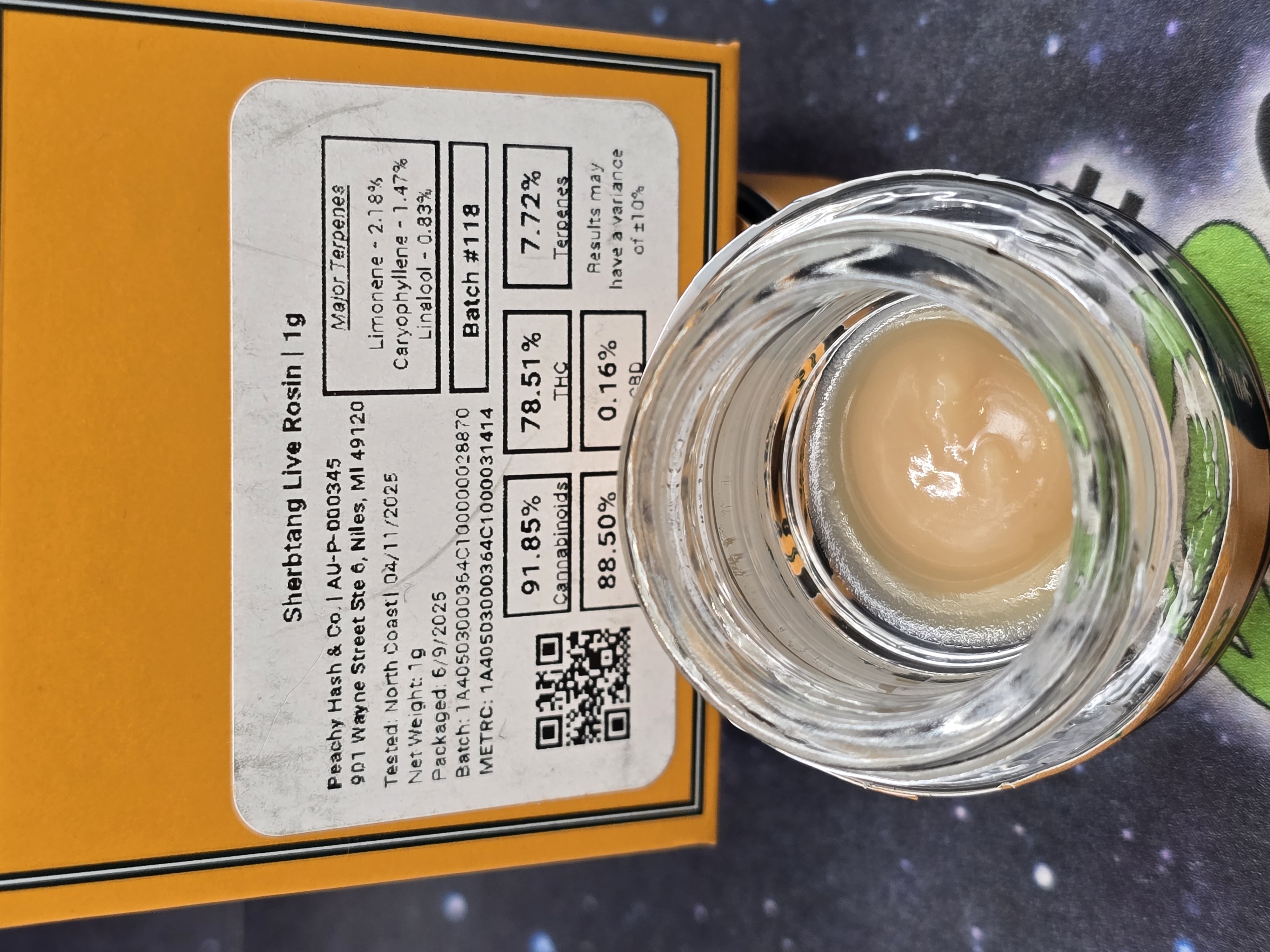 Photograph of product: Peachy au chocolat Co. | Sherbtang au chocolat Rosin