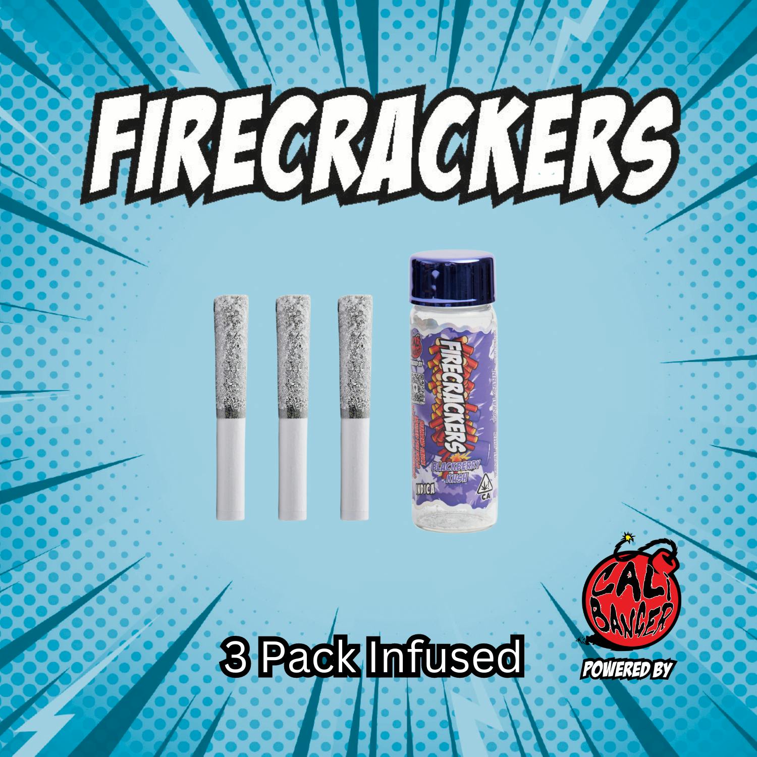 Photograph of product: Firecrackers 3pk Diamond Prerolls - Blackberry Kush