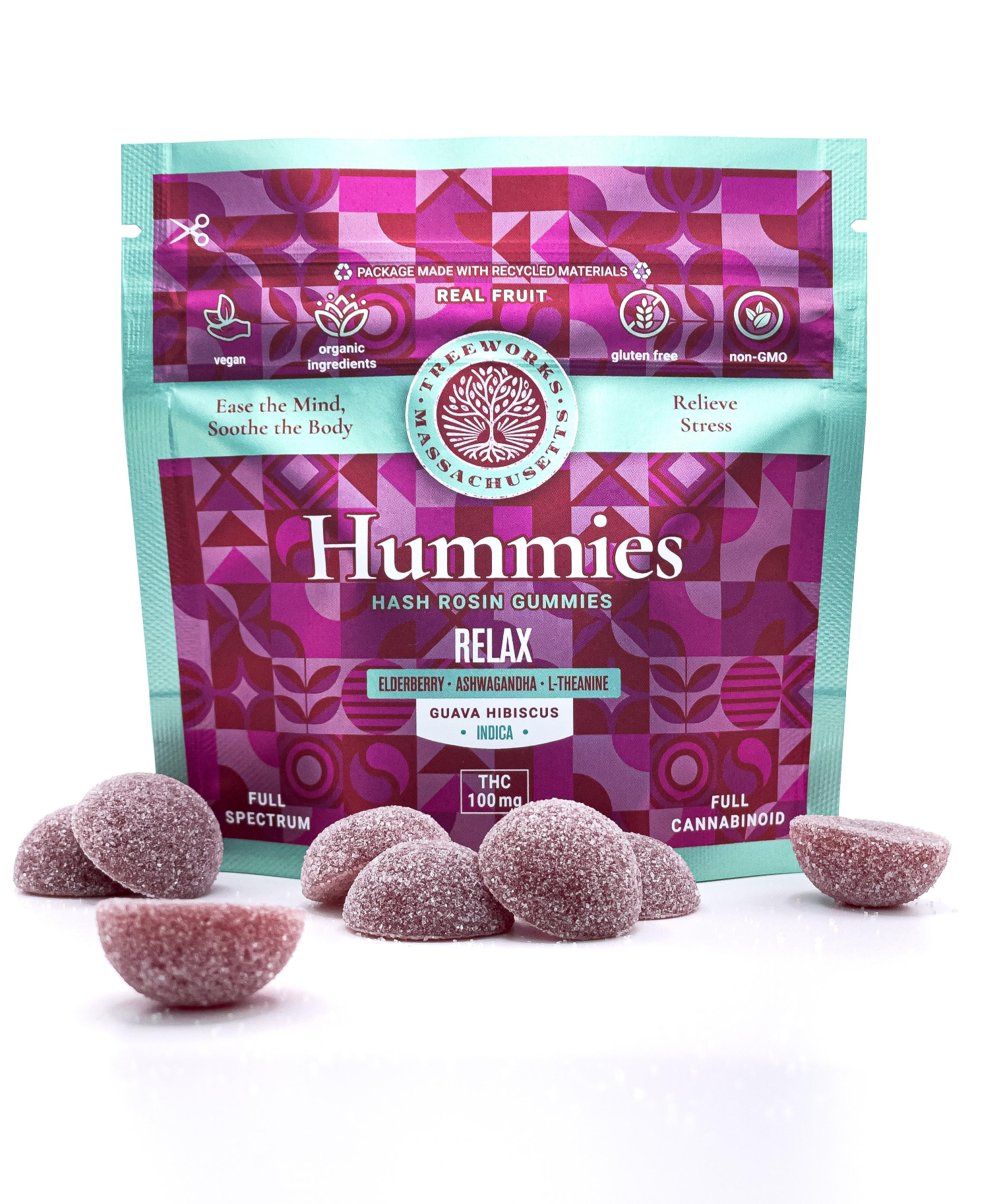 Photograph of product: Relax Hummies: Guava Hibiscus 10mg Gummies (Oui'd) - 100mg