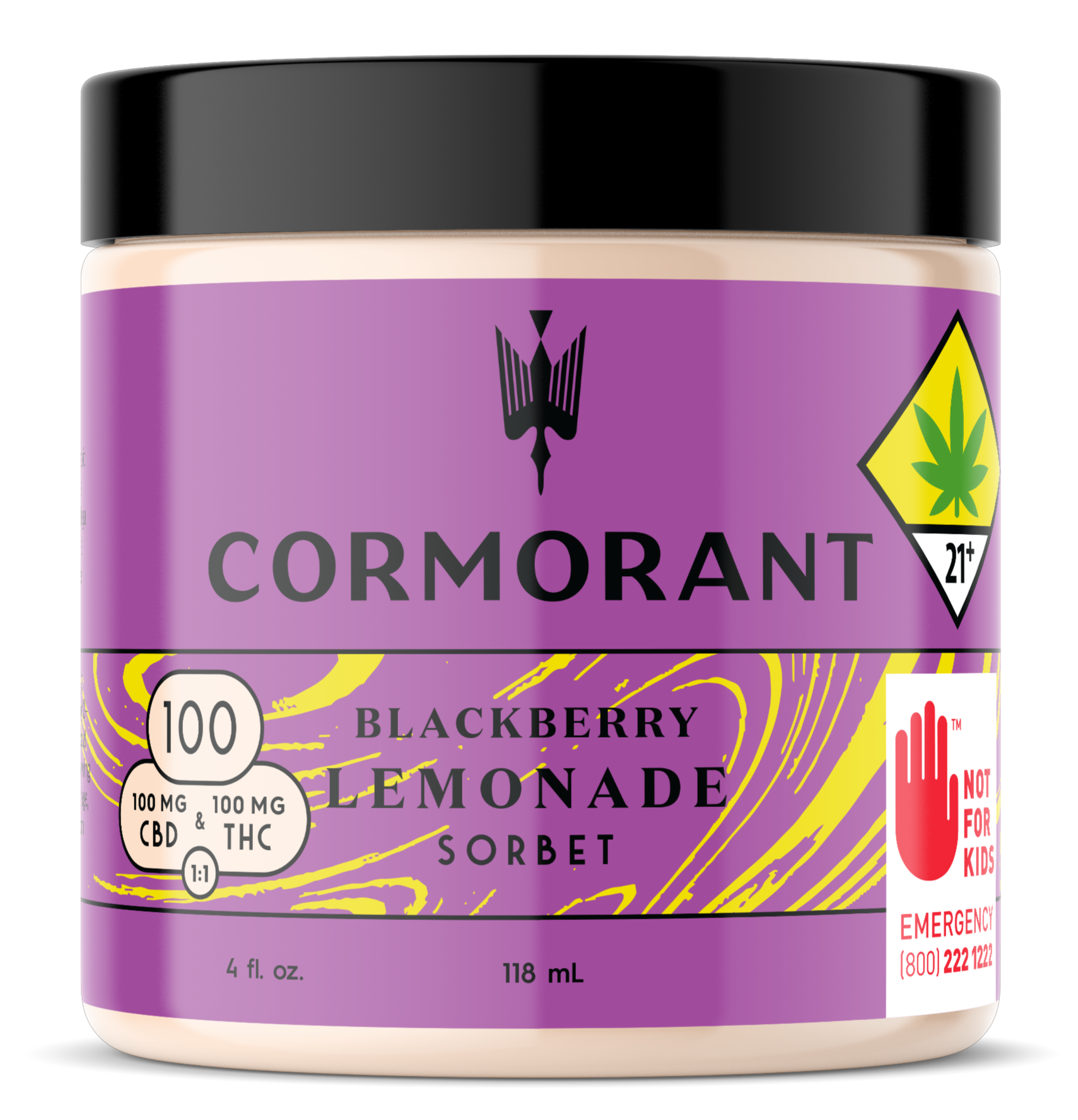 Photograph of product: Cormorant | 4oz Blackberry Lemonade 1:1 Sorbet | DOH | 100mg TH-oui/CBD