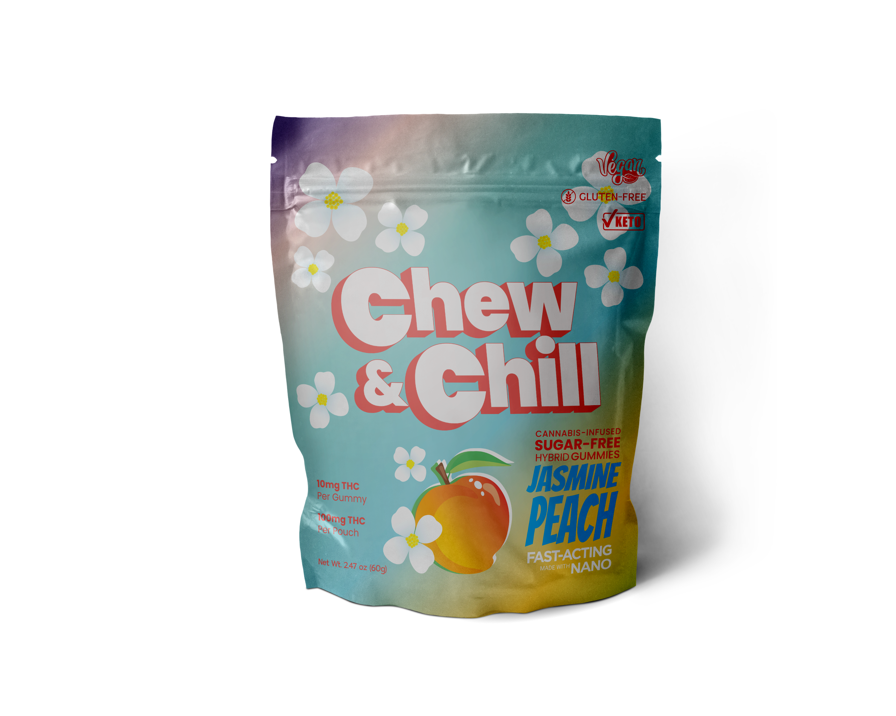 Photograph of product: Chew & Chill Jasmine Peach Sugar Free Gummies 100mg