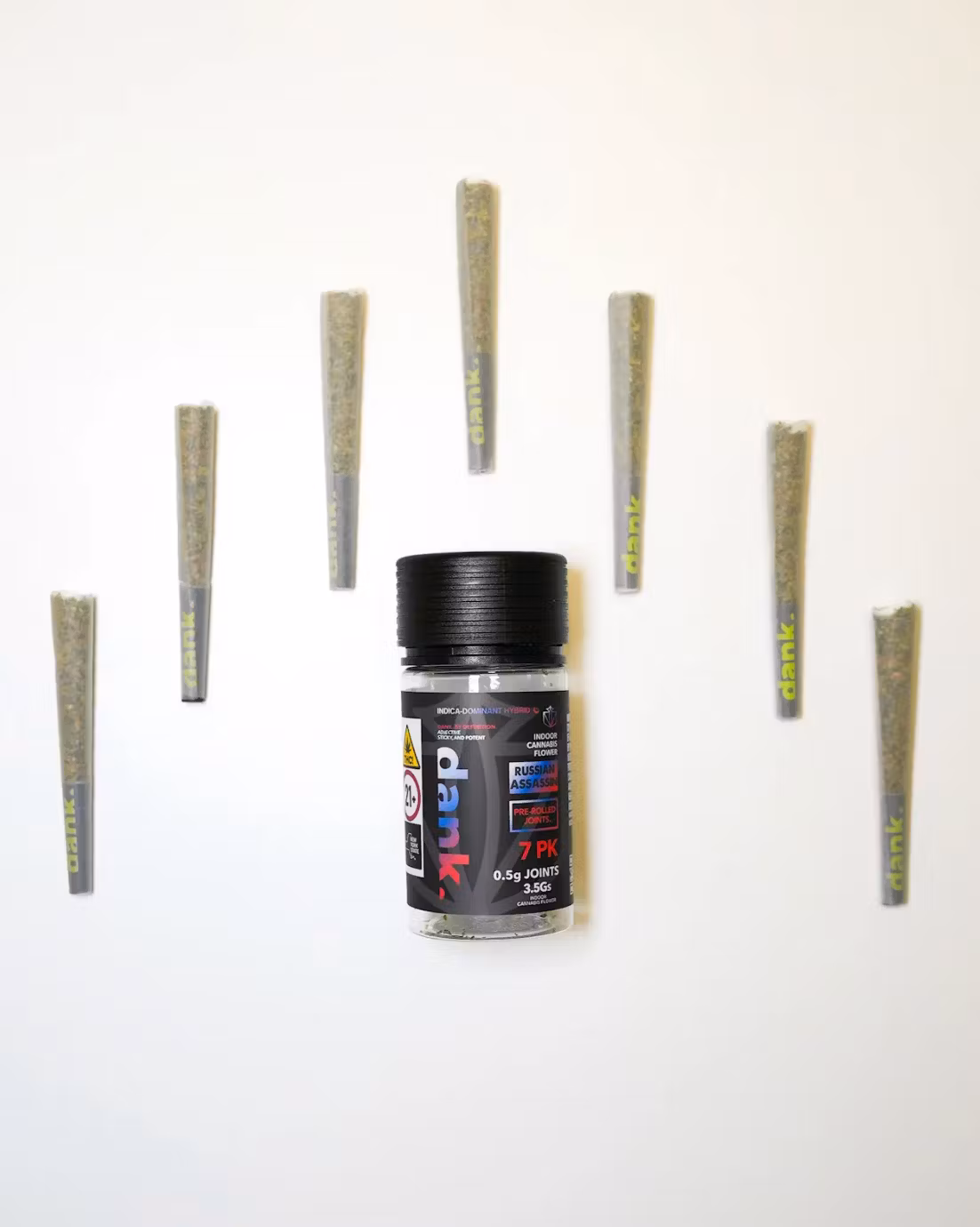 Photograph of product: Dank | Russian Assassin | .5G 7PK Pre-Rolls