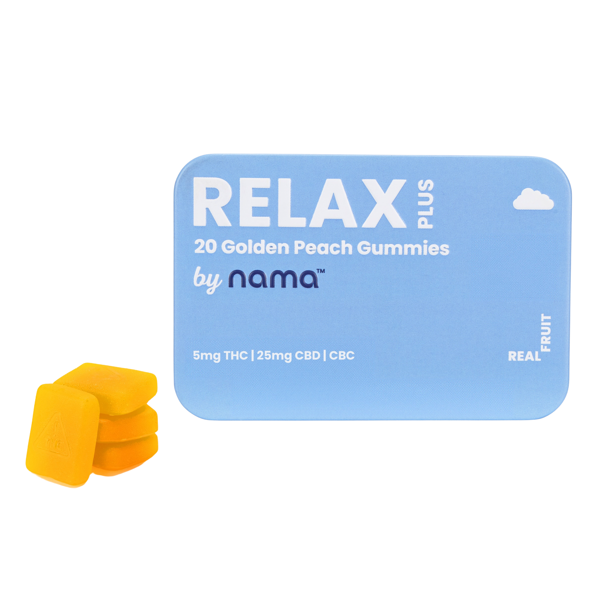 Photograph of product: Nama - Golden Peach Relax Gummies - TH-oui:CBD:CBC - 100mg