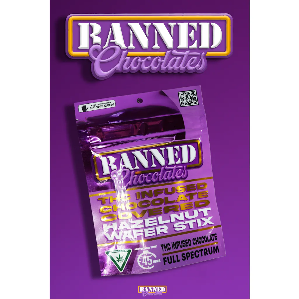 Photograph of product: Banned - 200mg Chocolate Covered Wafer Stix 3pk - Hazelnut