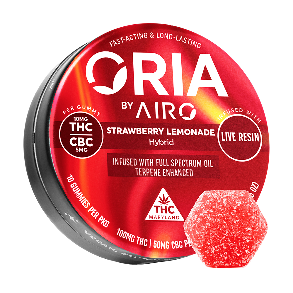 Photograph of product: Oria 10mg 2:1 Strawberry Lemonade Live Resin Gummies - 100mg TH-oui: 50mg CBC