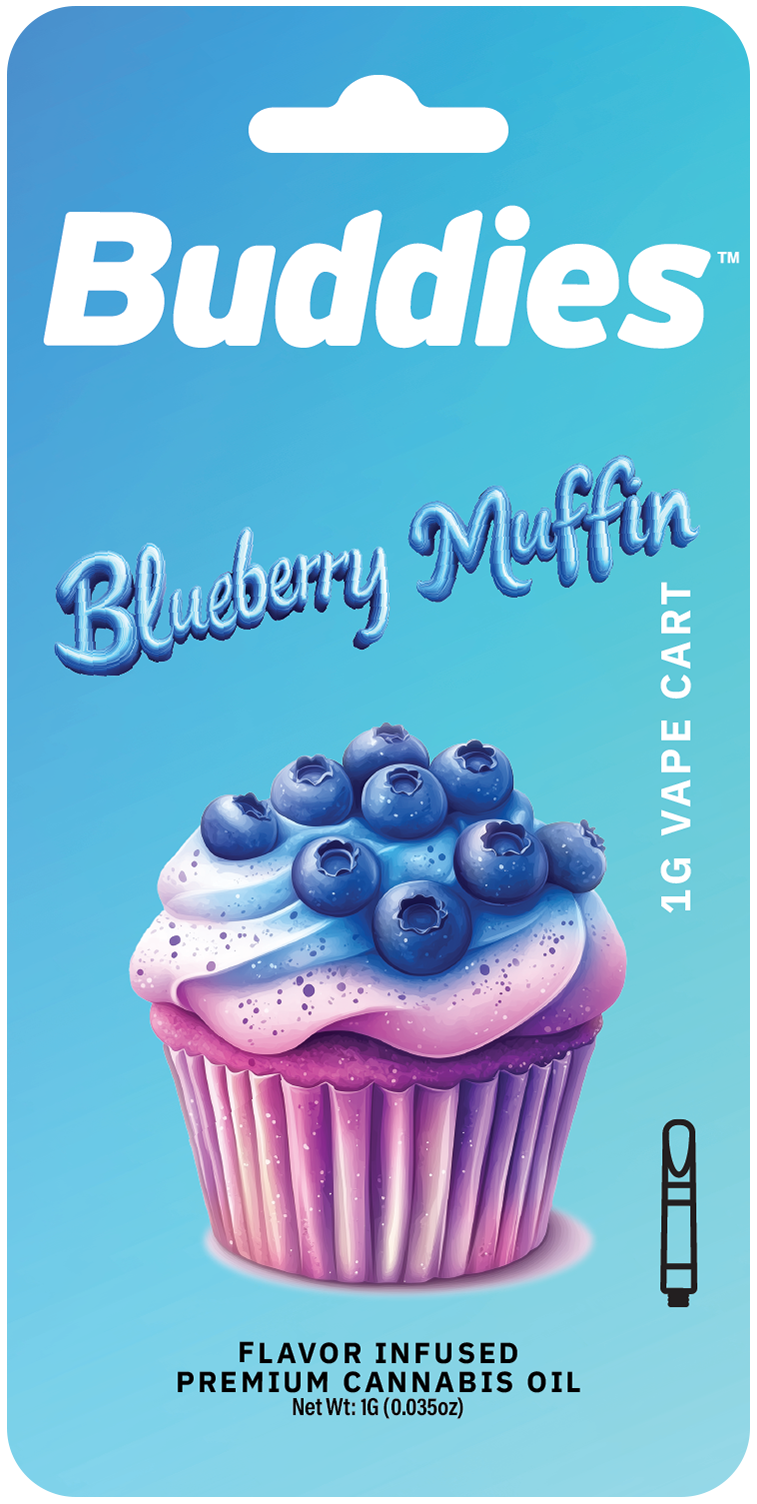 Photograph of product: Buddies - Blueberry Muffin - 1g Distillate Cart (Mylar)
