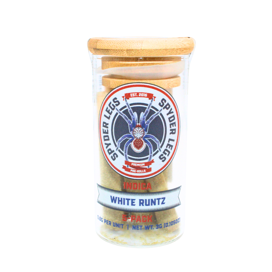 Photograph of product: Spyder Legs - 3g Infused Pre-Rolls 5pk - White Runtz