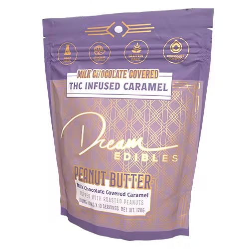 Photograph of product: Dream | Milk Chocolate Peanut Butter Caramels | 100mg Pack