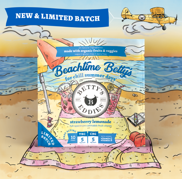 Photograph of product: Beach Time | Strawberry Lemonade | Taffy | 1:1 TH-oui:CBG | 10pk | Betty's Eddies