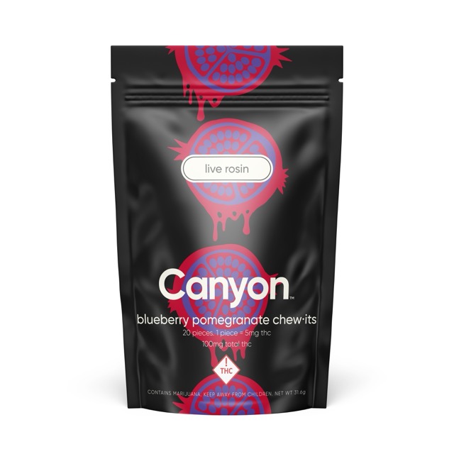Photograph of product: Canyon - Chew iT - Live Rosin - Blueberry Pomegranate - 100mg TH-oui - 5mg x 20