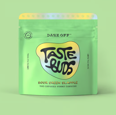 Photograph of product: Taste Buds | Sour Green Slapple Gummies | 100mg