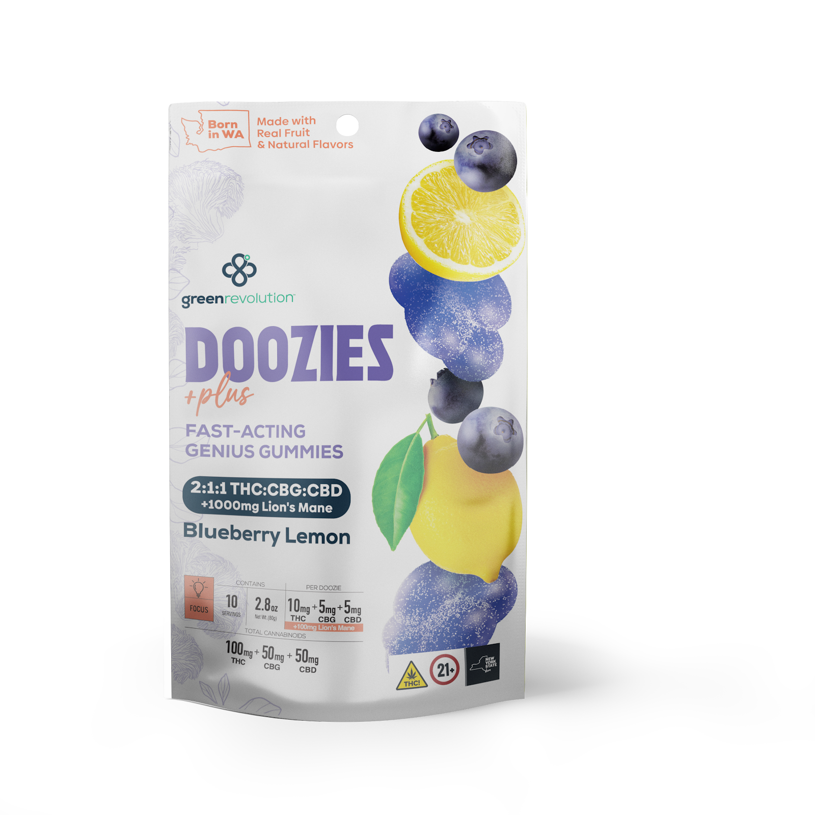 Photograph of product: Doozies  |  Blueberry Lemon  |  2:1:1 TH-oui : CBG : CBD