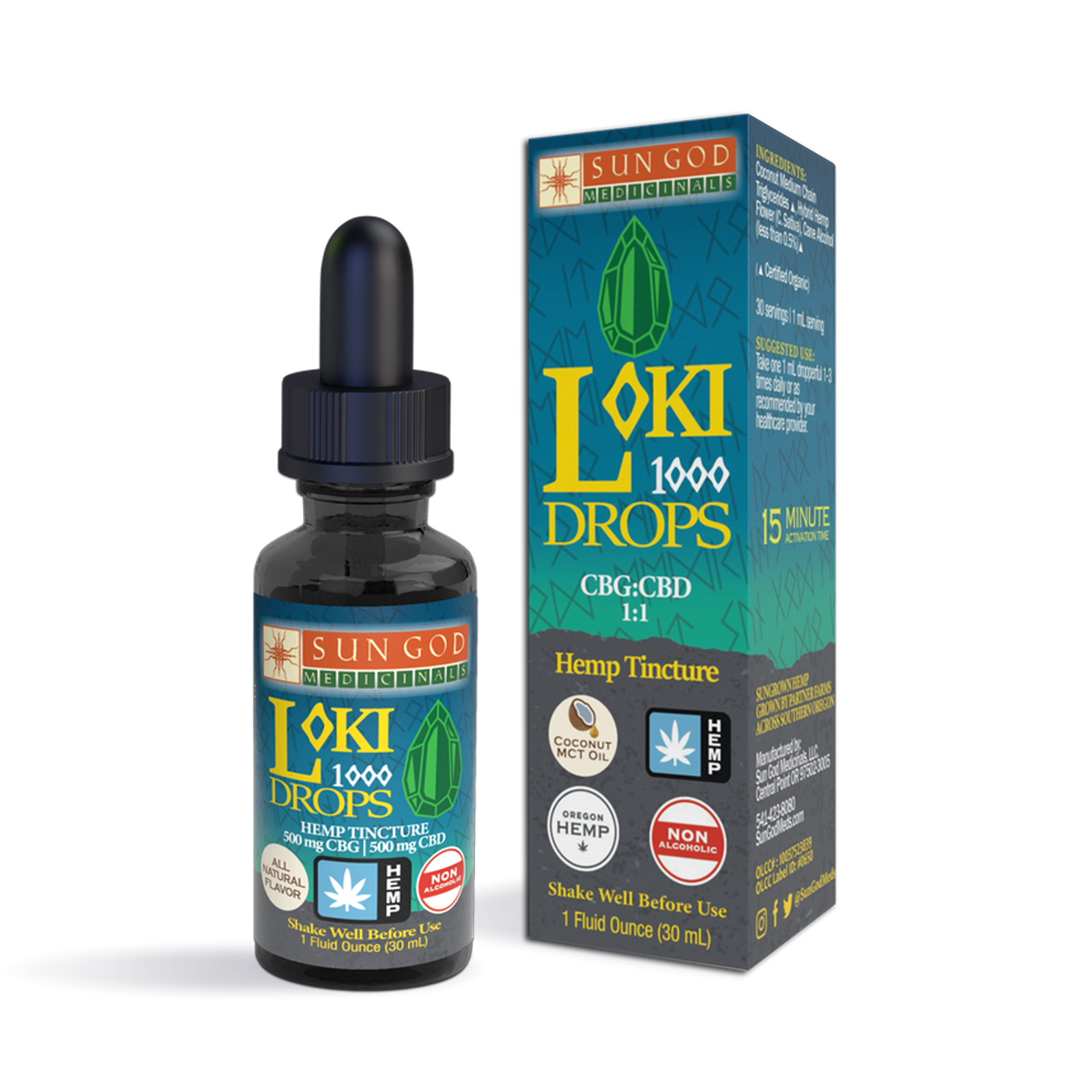 Photograph of product: 1:1 CBG:CBD Loki 1000 Drops Hemp Tincture