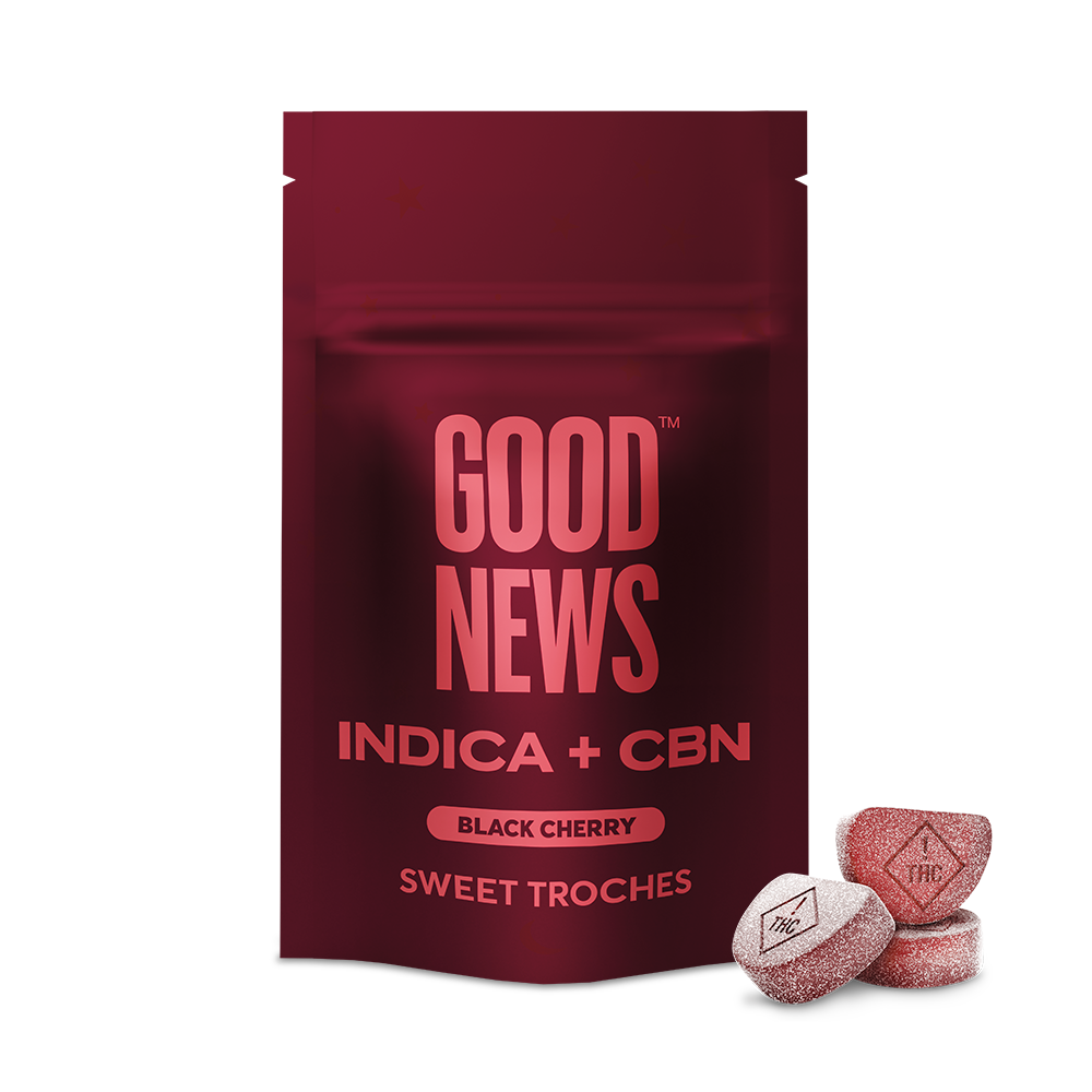 Photograph of product: Good News | Black Cherry 2:1  (10mg TH-oui : 5 mg CBN) Sweet Troches  | 10ct