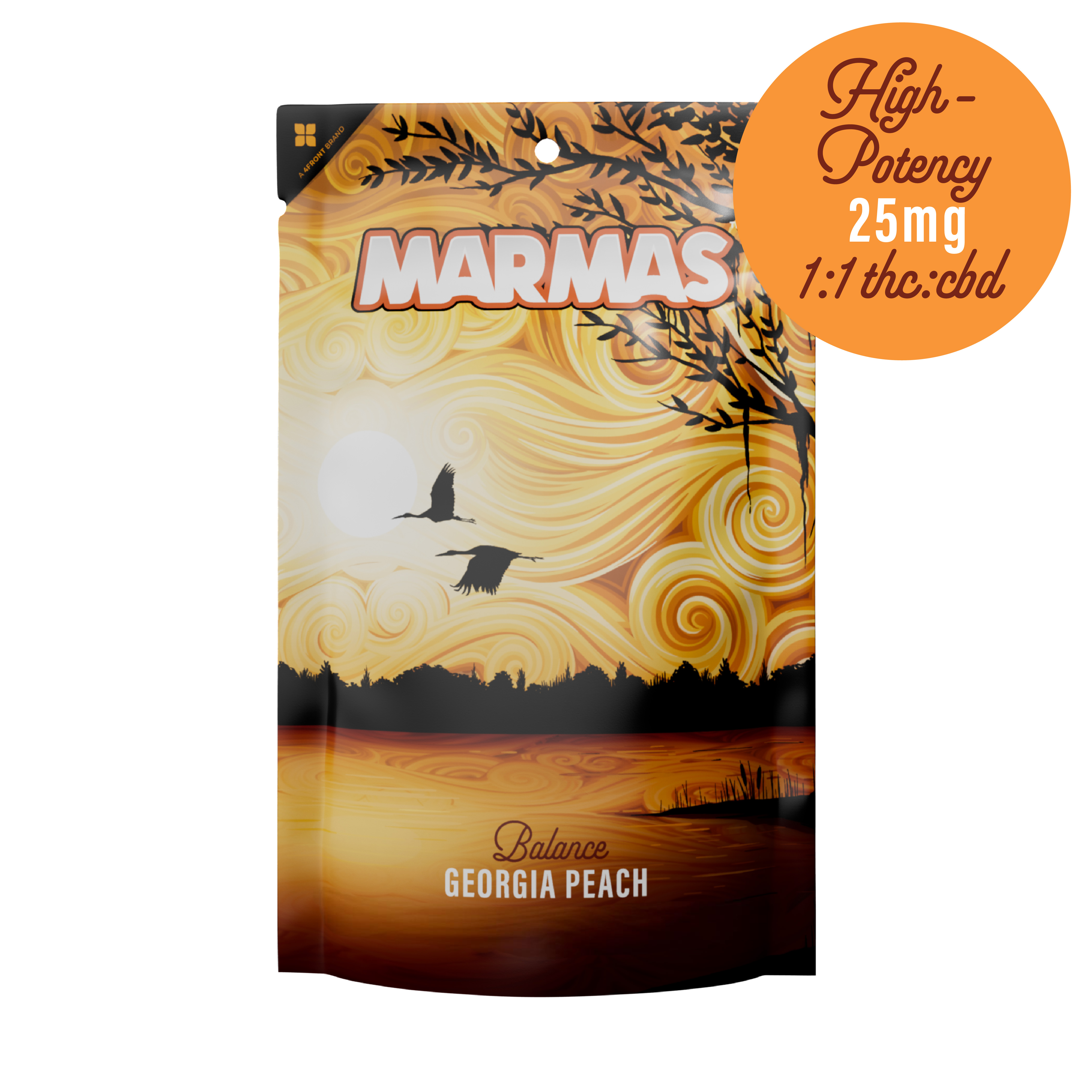 Photograph of product: Gummies | Marmas | Georgia Peach High Dose [1:1 TH-oui:CBD] [20pk] [25mg each]