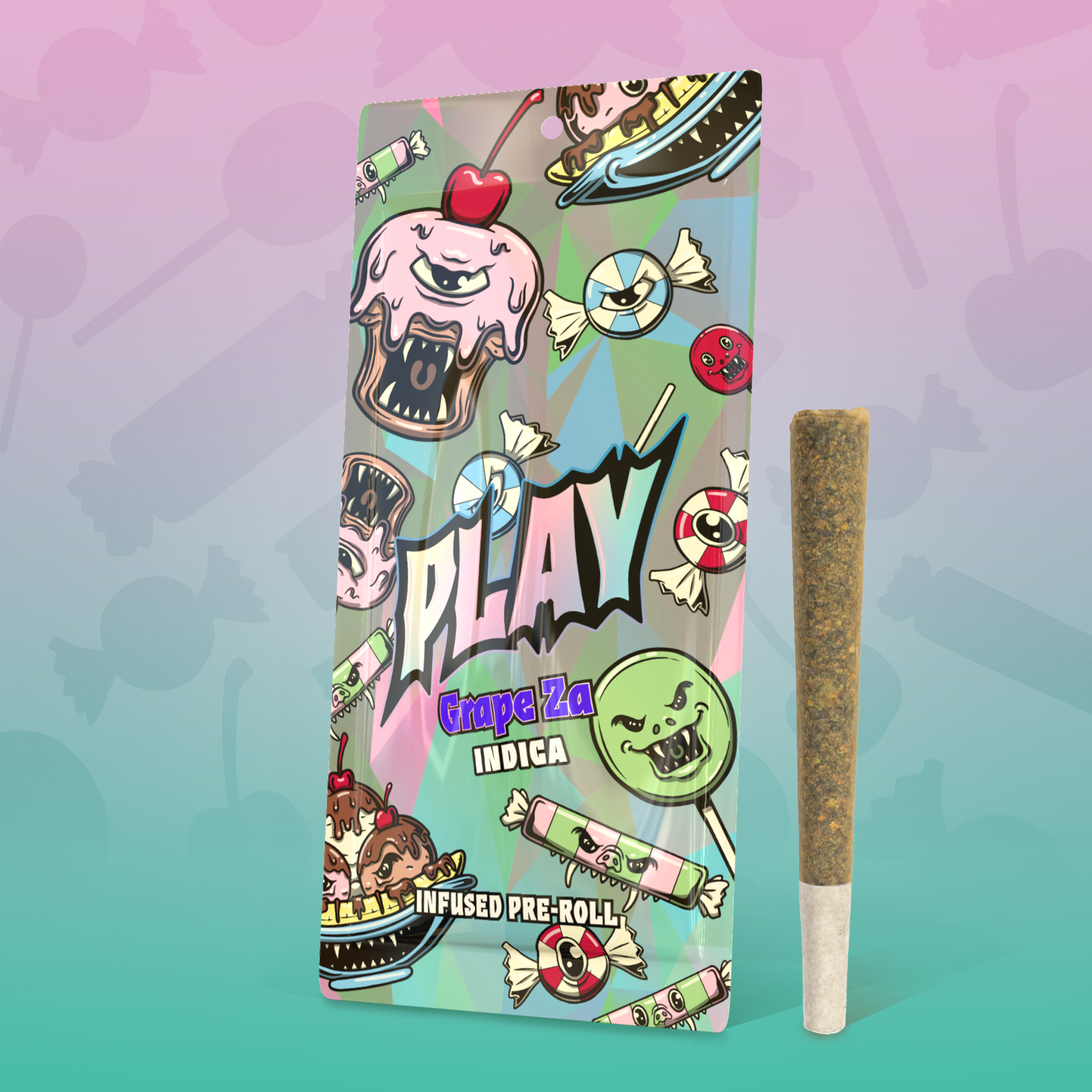 Photograph of product: PLAY Grape Za Infused Pre-Roll