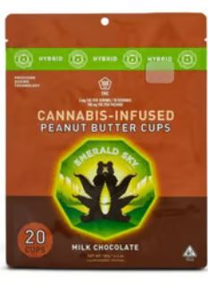 Photograph of product: Emerald Sky | Hybrid Dark Chocolate Peanut Butter Cups | 100mg