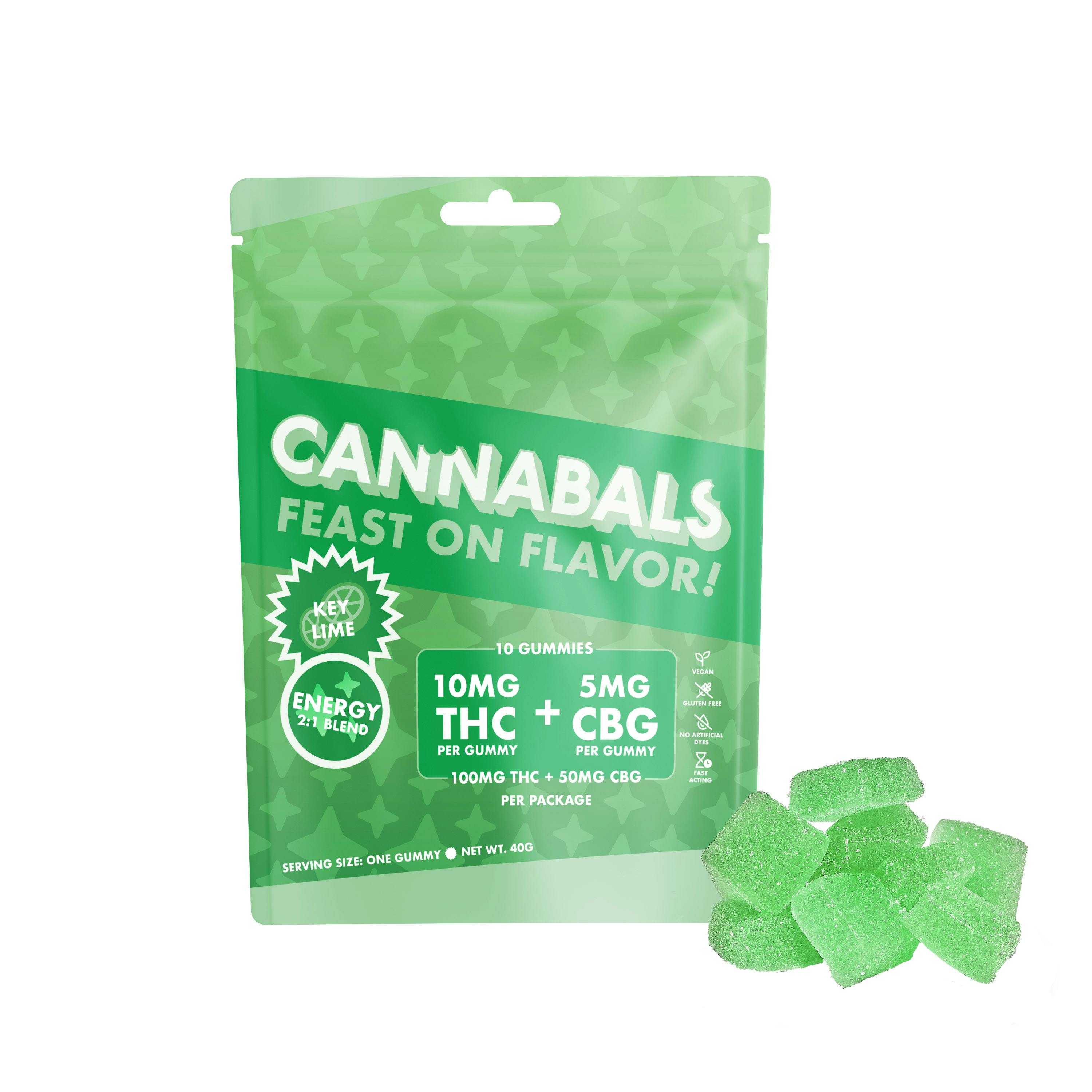 Photograph of product: Cannabals | Key Lime Energy Gummies | 2:1 TH-oui:CBG | 10pk | 100mg