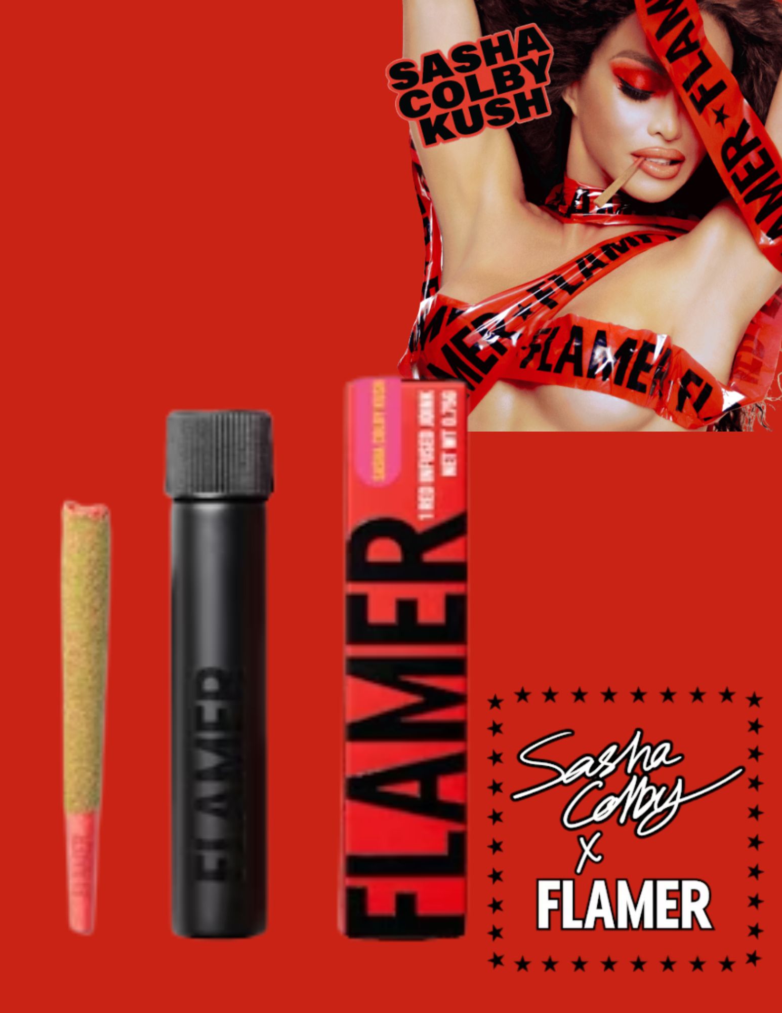 Photograph of product: Flamer | Kief Infused Preroll | Sasha Colby Kush