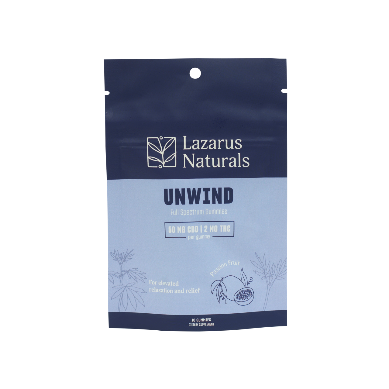 Photograph of product: Passion Fruit Unwind 10 Pack Gummies 500mg CBD : 20mg TH-oui By Lazarus Naturals