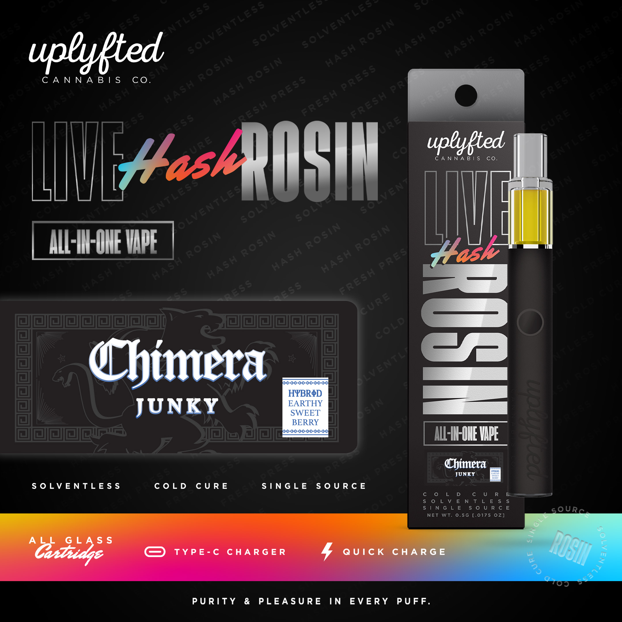 Photograph of product: Uplyfted - Chimera Junky Live au chocolat Rosin Disposable 0.5g | 3/$100