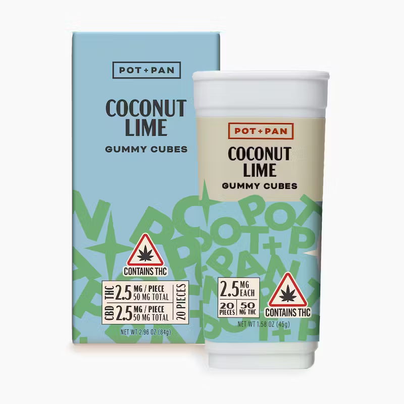 Photograph of product: Pot+Pan - Coconut Lime - 1:1 Gummy Cubes - 50mgTH-oui/50mgCBD (20pk)