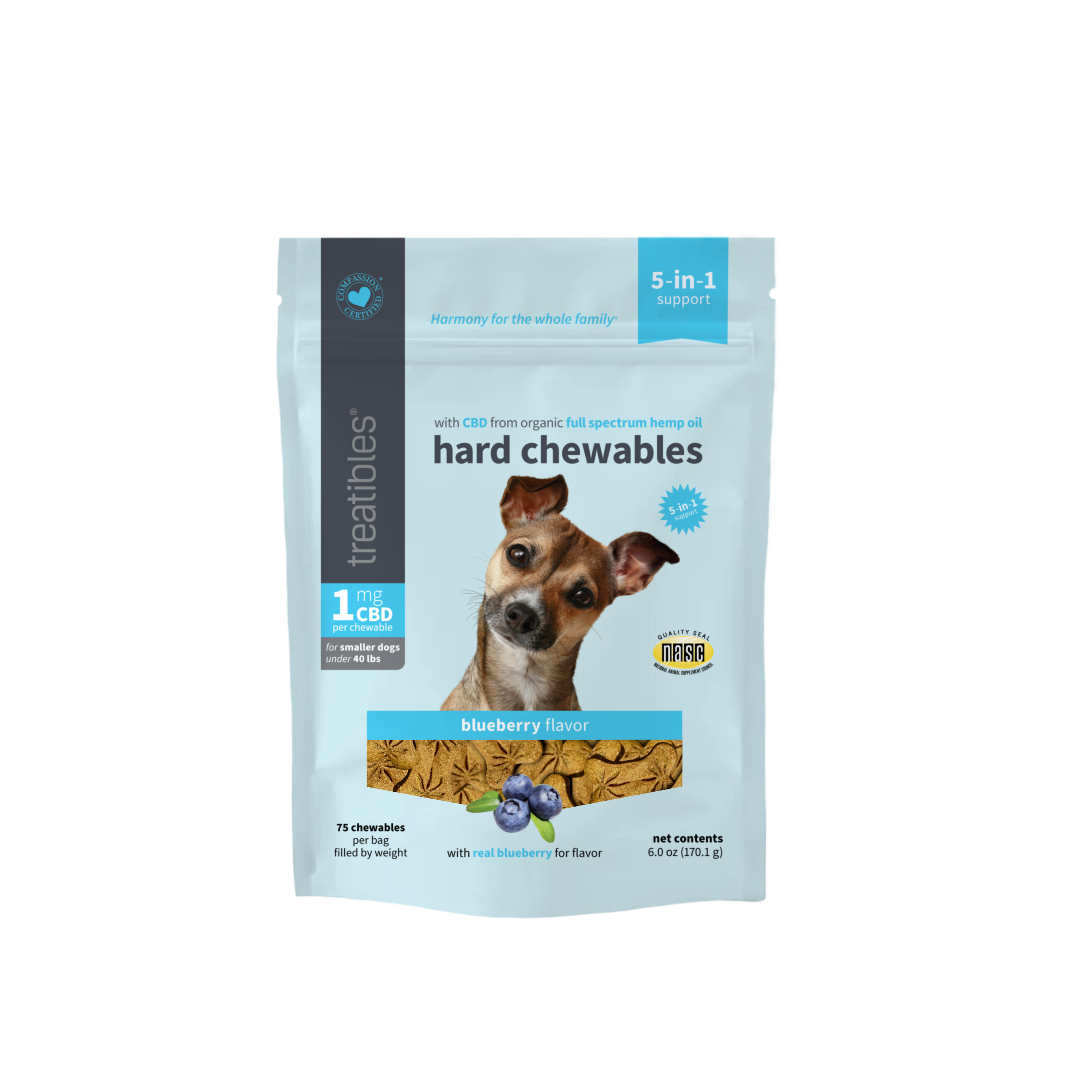Photograph of product: Pet CBD - Treatibles - Dog Hard Chews Blueberry - 75ct - 75mg CBD (1mg/treat) $30