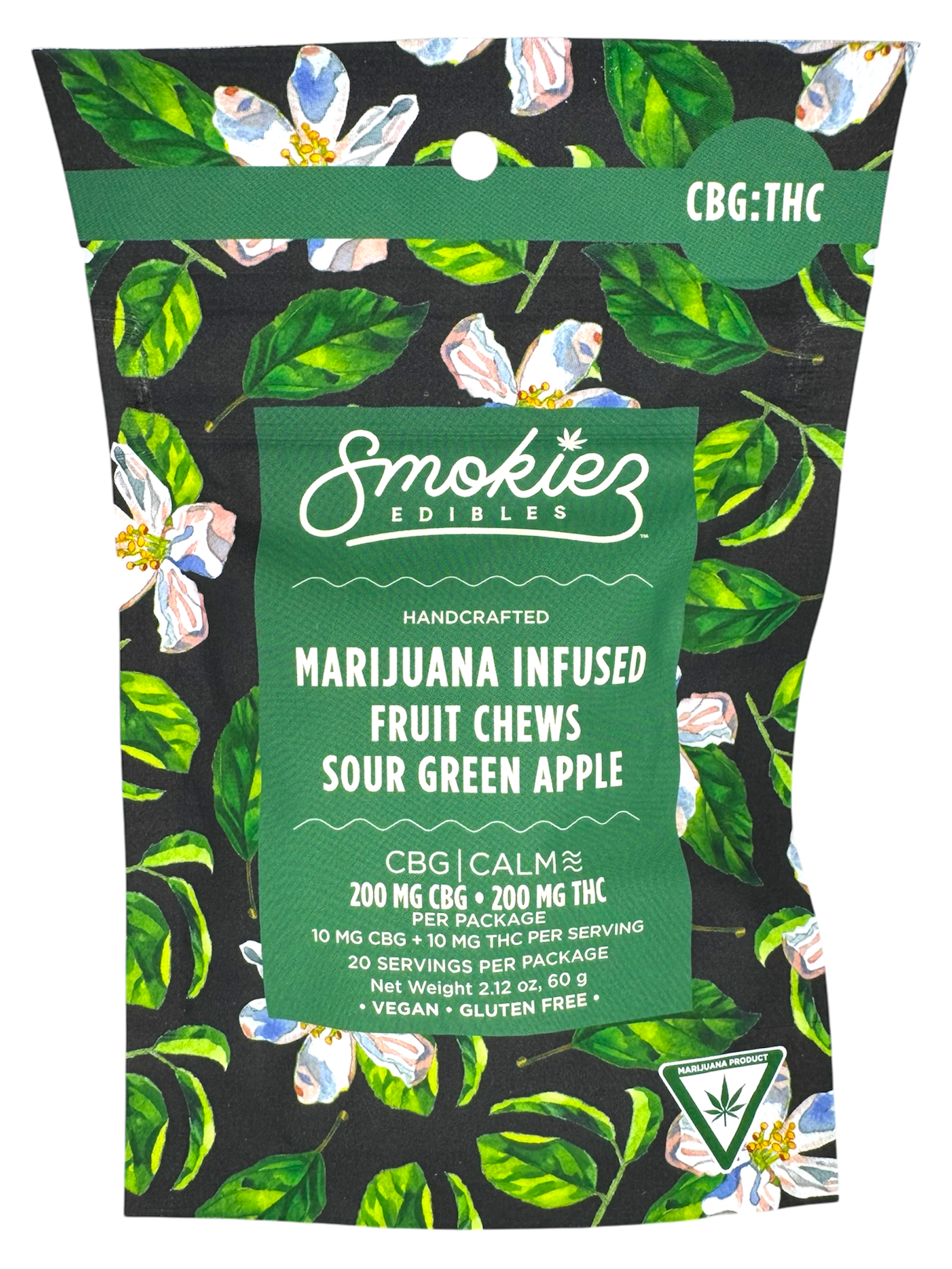 Photograph of product: 200mg 1:1 Sour Green Apple Calm Gummies W/ Cbg