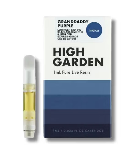 Photograph of product: High Garden | Granddaddy Purple | Oui'd | Pure Live Resin 510 Cart
