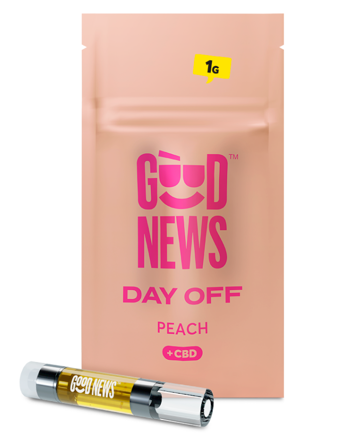 Photograph of product: Cresco Good News Day Off Peach 2:1 TH-oui:CBD Vape Cartridge 1000mg