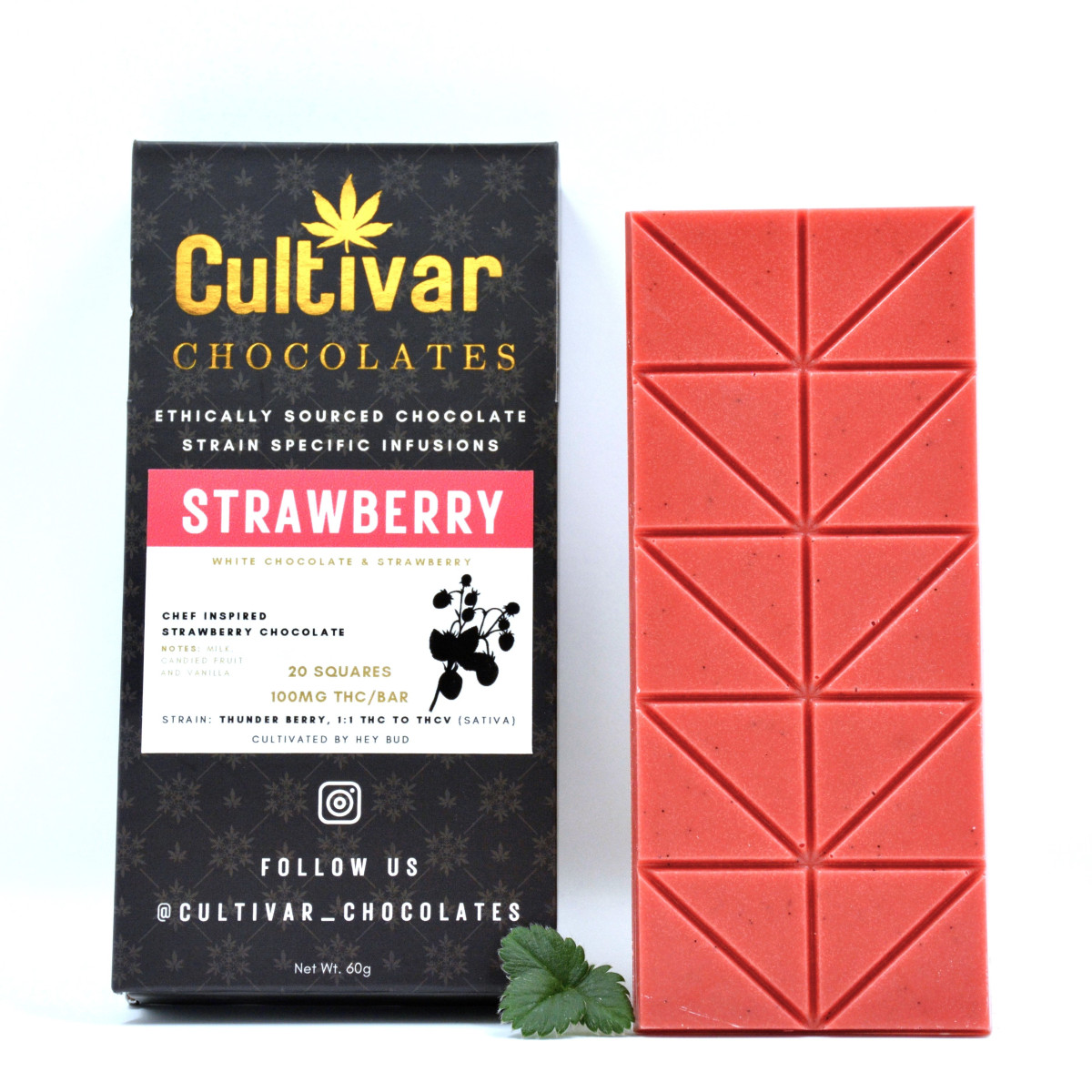 Photograph of product: Cultivar Chocolates | Strawberry Fields Chocolate Bar | 100mg
