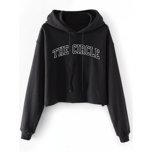 Photograph of product: The Circle | Womens Black College Arch Crop Top Hoodie | Large