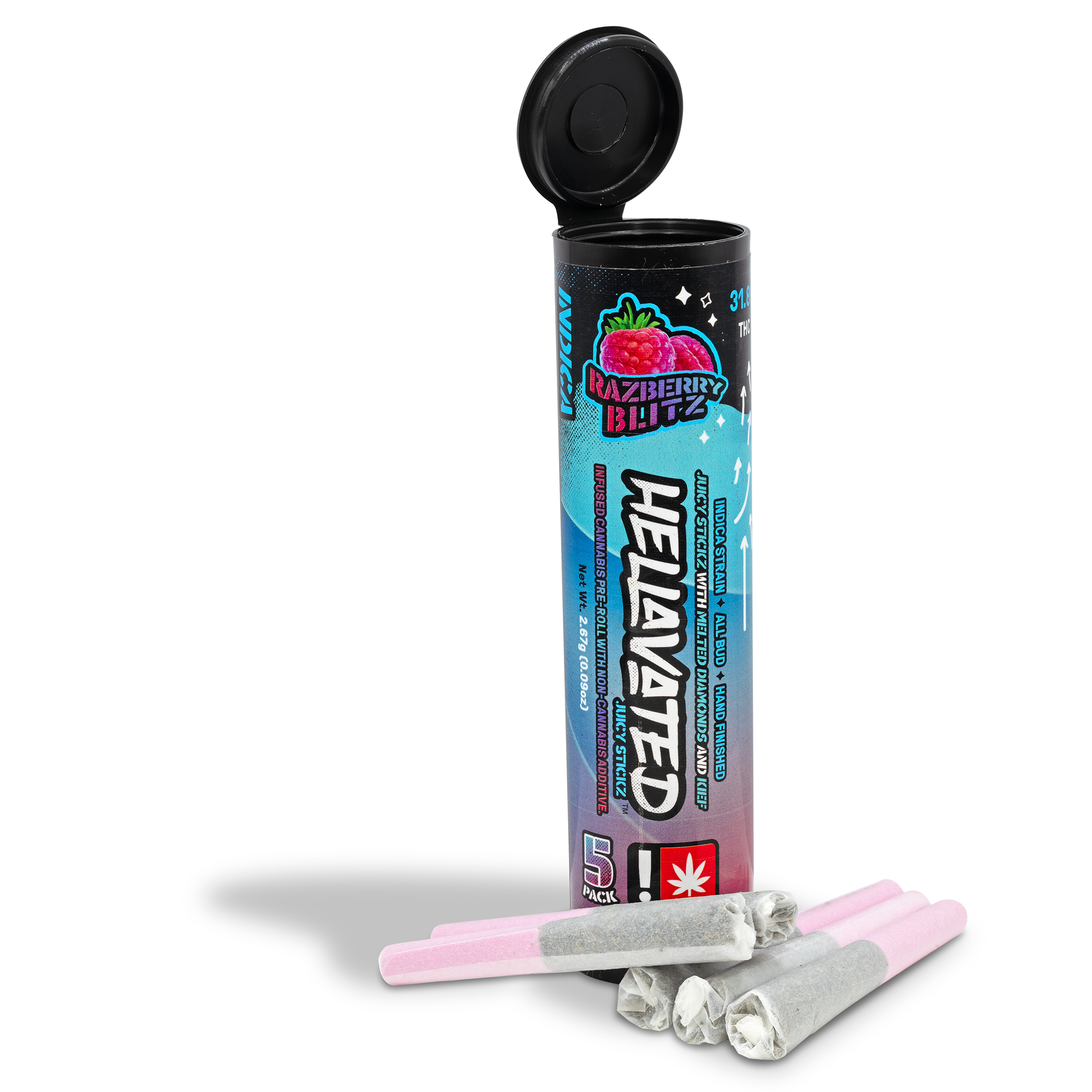 Photograph of product: Hellavated - Razberry Blitz Infused + Flavored Pre-Roll 5pk - 2.67g