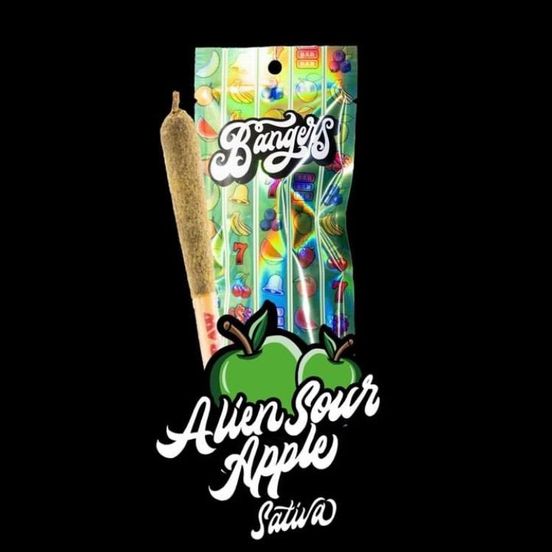 Photograph of product: D. Bangers 1.2g Tripe Infused Pre Roll - Alien Sour Apple - 