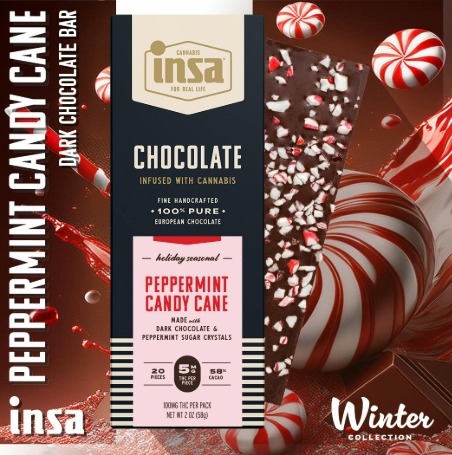 Photograph of product: Peppermint Candycane | Chocolate Bar | 100mg | 20pk | INSA