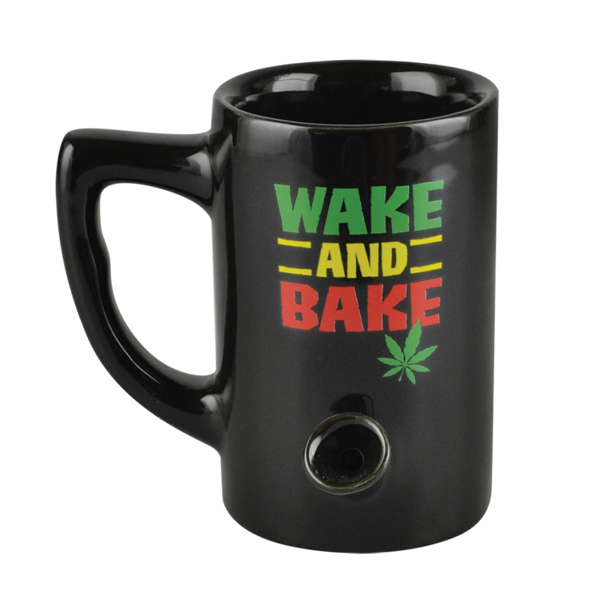 Photograph of product: Rasta Wake and Bake Ceramic Pipe Mug | 8oz