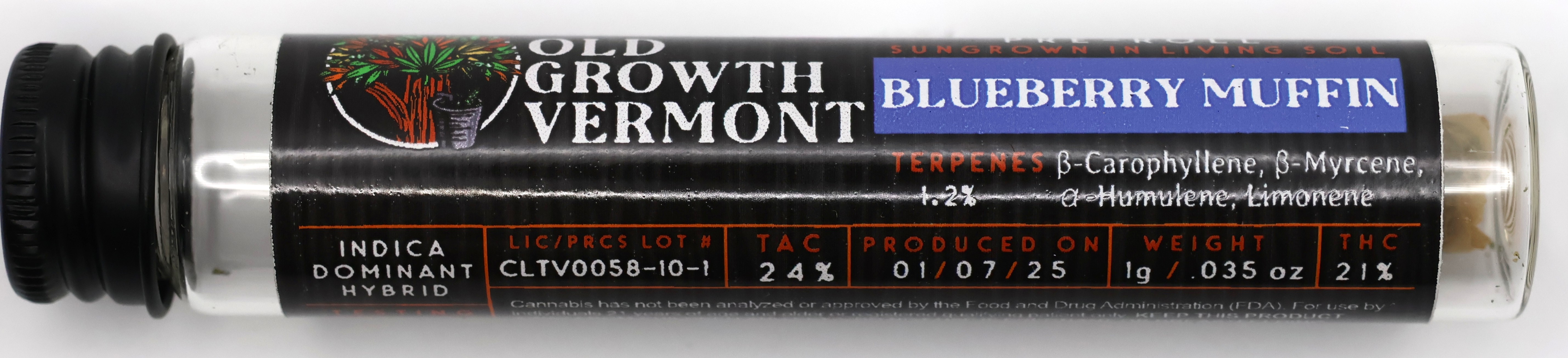 Photograph of product: Old Growth Vermont | Blueberry Muffin | 1g Pre-Roll