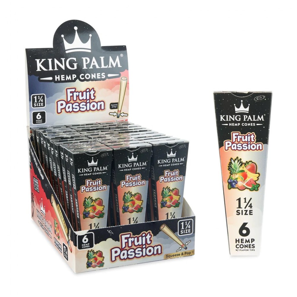 Photograph of product: King Palm l Fruit Passion 1 1/4 Size Hemp Cones l 6pk