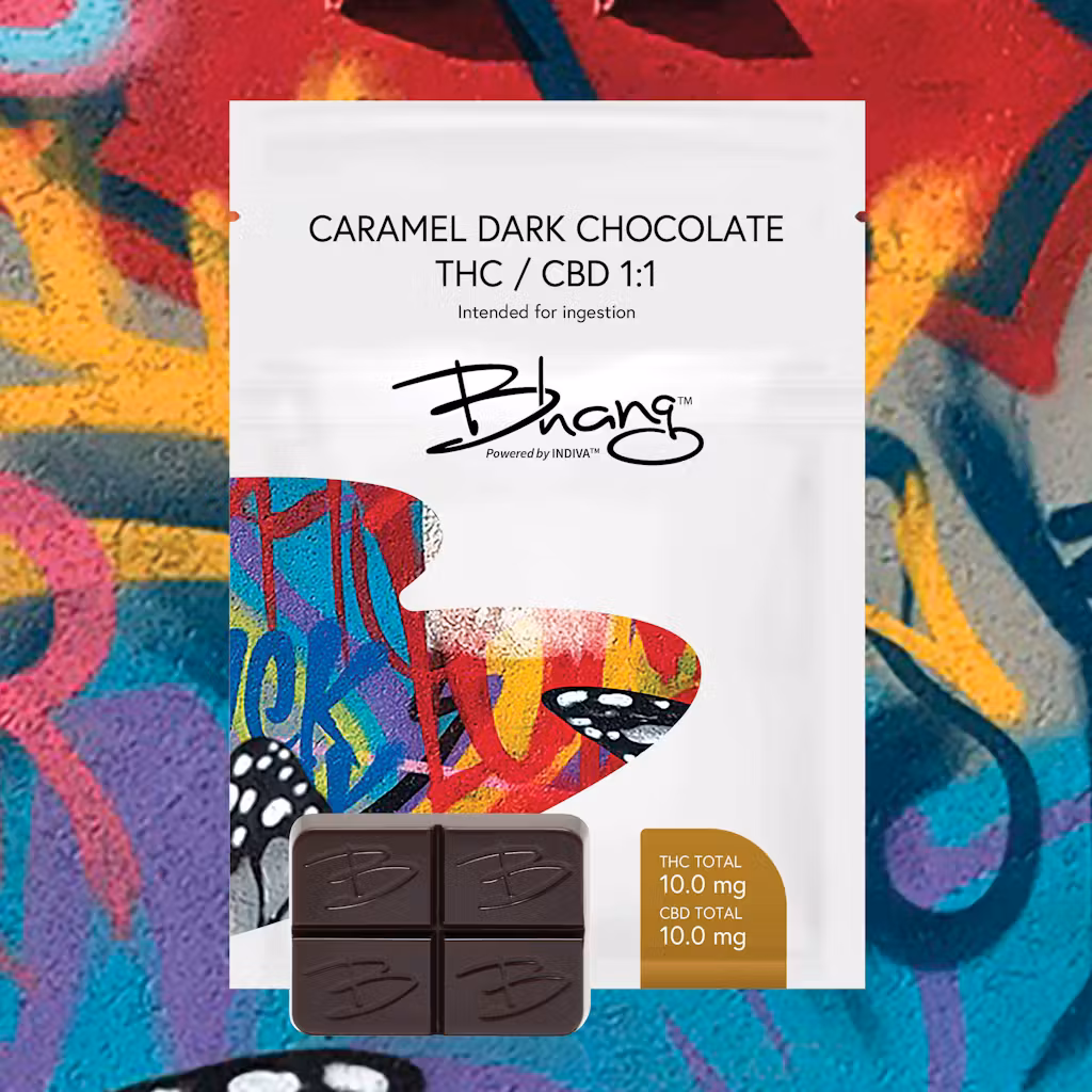 Photograph of product: Bhang Dark Caramel CBD/TH-oui Bar